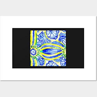 Blue and yellow Majollica tiles Posters and Art